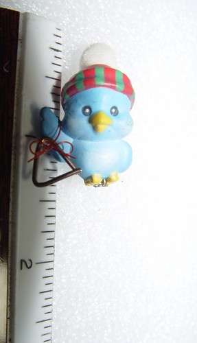 Vintage blaues Rotkehlchen kleine Miniatur 1" Weihnachtsfigur Ornament Mütze Bommel 1990er - Bild 2 von 4