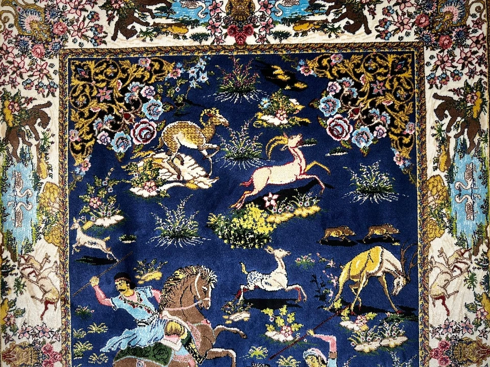 Alfombra colgante de pared medallón de lujo ilustrada seda 100 % alta calidad 2x3 pies Foto 3 de 4