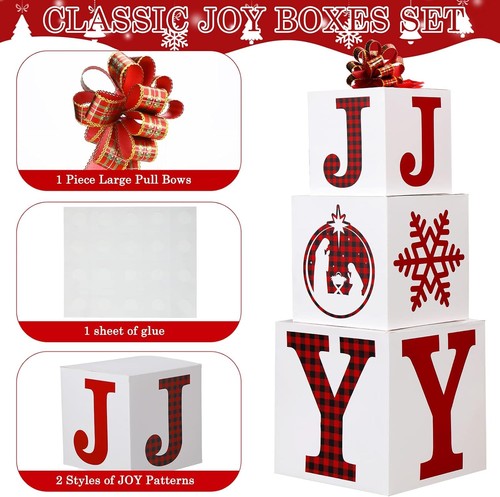 Teling 4 Stück Merry Christmas Joy Boxen Deko Weihnachten groß stapelbar - Bild 4 von 7