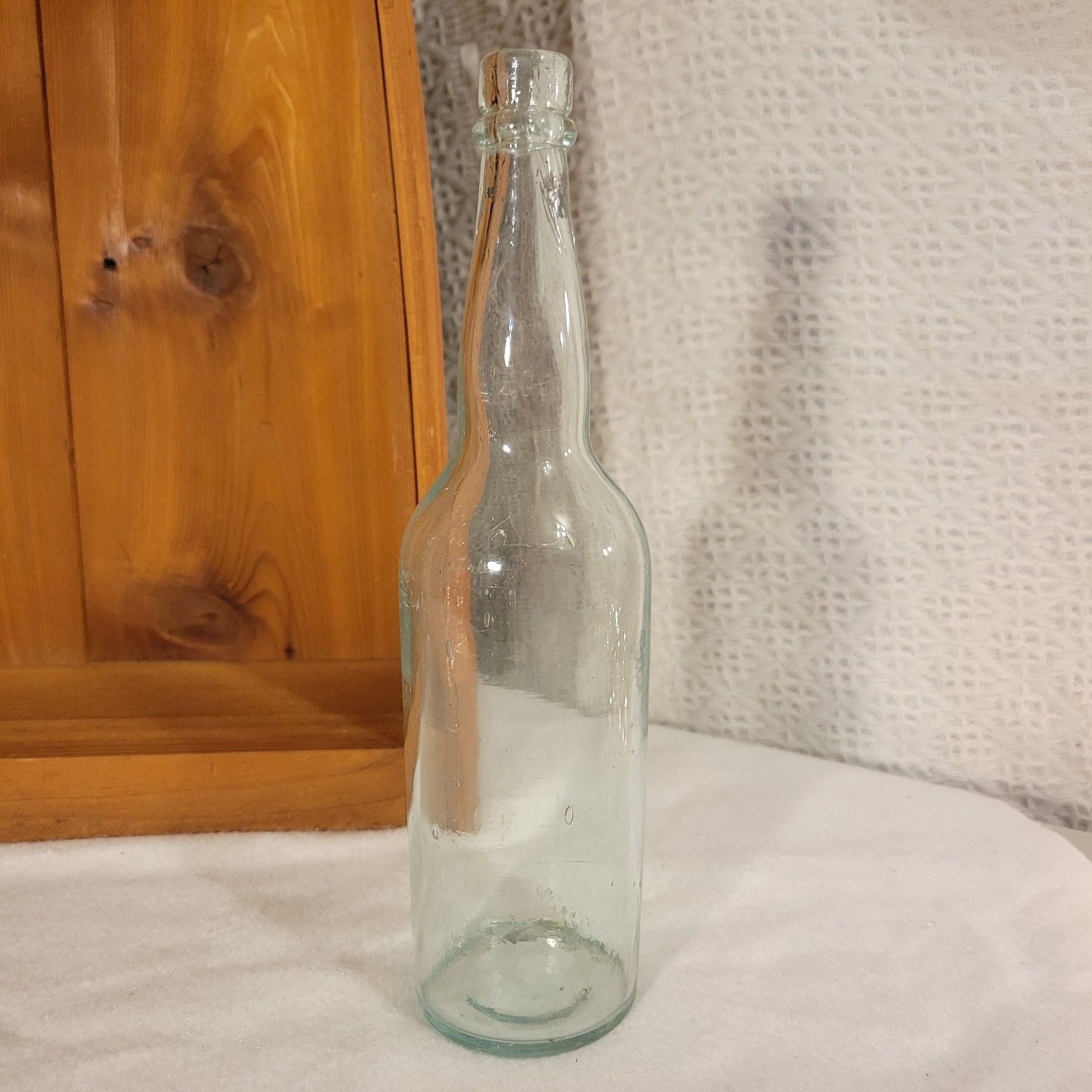 Old Antique Aqua Beer Bottle  with Applied Top
