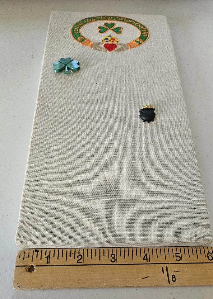 Embroidered Shamrock Bulletin Pin Board, Fabric Covered, Magnetic w/2 Pins - Image 3 of 4