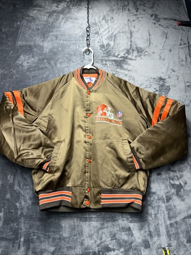 Vintage 80s/90s Cleveland Browns NFL Football Chalk Line Spellout Satin Jacket M - Bild 1 von 10