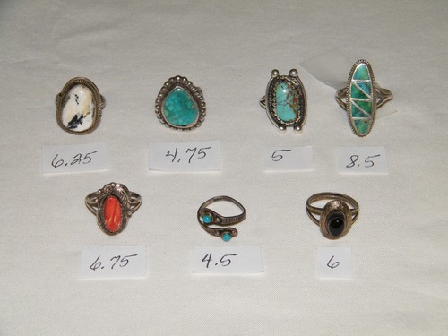 Lotto Vintage (7) ANELLI ARGENTO STERLING 925~GIOIELLI~NATIVI AMERICANI~ALCUNI MARCATI - Foto 12 di 12