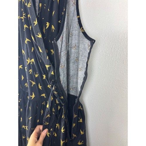 Retrolicious L Fit & Flare Dress Bird Print Pin Up Sleeveless Black Gold USA - Picture 11 of 14
