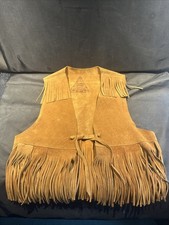 WOW Vintage 60  s Womens Brown Leather Fringe Vest Sm-Med Worldly Goods By Paul L