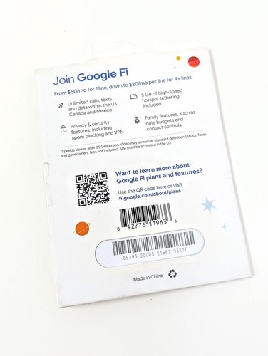 Google Fi Unlimited Plan Plus Talk/Text/Data SIM Kit - 1 Month Included - 第 2/2 張圖片