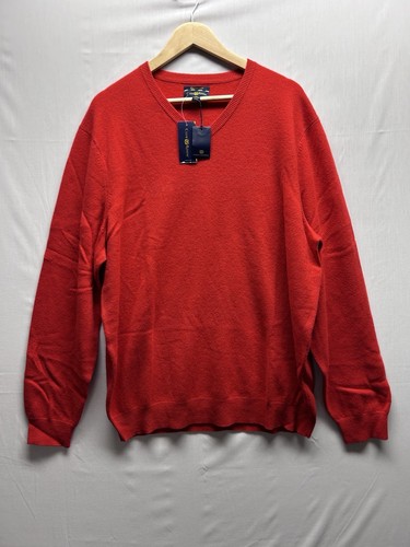 Club Room Herren XL Nachlass 100% Kaschmir Rot V-Ausschnitt Pullover Neu mit Etikett - Bild 2 von 8