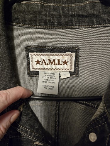 AMI - Black Jean Utility Jacket - Bling Button Detail - Size L - Picture 3 of 6