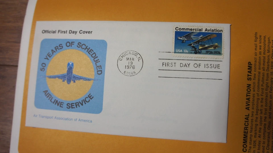 10 FIFTY YEARS COMMERCIAL AVIATION O'Hare Airport First Day Ceremony Stamp 1976 - Image 4 of 4