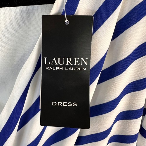 NWT Lauren Ralph Lauren Womens 12 Rich Hue Blue Striped Faux Wrap Dress Elegant - Picture 3 of 7