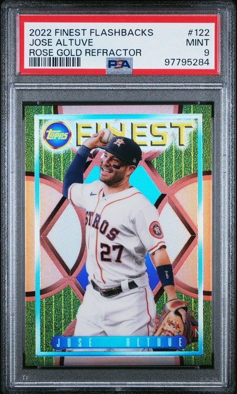 2022 TOPPS FINEST FLASHBACKS #122 JOSE ALTUVE 12/15 ROSE GOLD REFRACTOR PSA 9