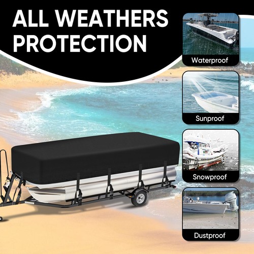 21-24Ft Waterproof Heavy Duty Pontoon Boat Cover Tear Resistant Dust Protection - Picture 10 of 15