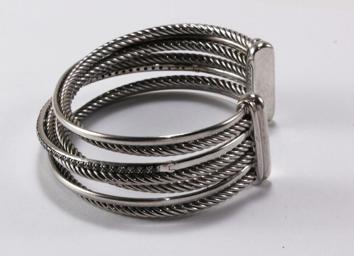 DAVID YURMAN CROSSOVER CABLE 925 STERLING SILVER 14K GOLD DIAMOND CUFF BRACELET - Picture 3 of 9