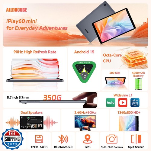 ALLDOCUBE Android 15 Tablet, 8,7" iPlay 60 Mini Tab, 90Hz Reflex, 400Nits, Oc - Bild 2 von 5
