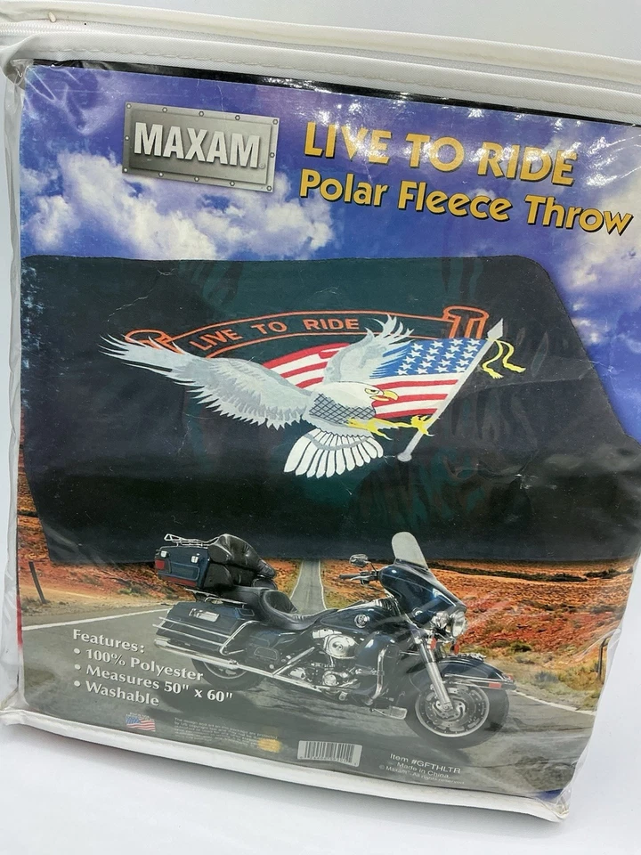 Live To Ride Eagle Flag Polar Fleece Throw 50” X 60” Poliéster Lavable Nuevo Foto 4 de 4