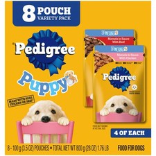 Pedigree Puppy Variety Pack - 8 Pack 3.5 Oz Soft Wet Food Pouches,Puppy-Friendly 5.74 per gallon