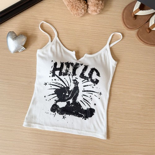 Letter Printed Vest For Ladies With Chest Cushion And Camisole Top Layer - Picture 7 of 12