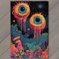 Art Print Surreal Space Eyeballs Glowing Planets Trippy Alien Landscape Psychede