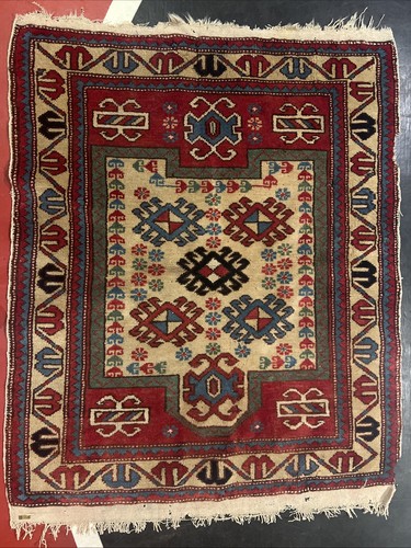 Tappeto Egenet 100% lana fatto a mano dalla Turchia rosso blu 42x34 tappeto preghiera turco - Foto 1 di 8