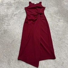 Love Ady Asymmetrical Wrap Twisted Front Halter Dress Women Medium Burgundy Red