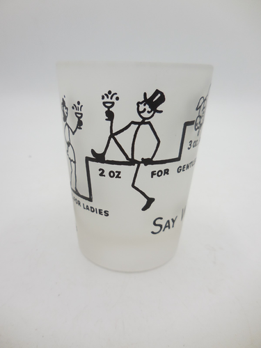 Vintage Milchglas Schnapsglas Hasel Atlas Say When Novetly Schnapsglas - Bild 4 von 8