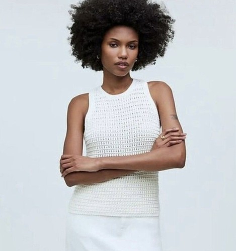 Madewell Crochet Knit Sleeveless Tank Top Ivory Sz XS Fisherman Nautical - Picture 2 of 7