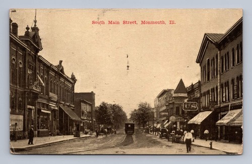 Antique Illinois Postcard MONMOUTH South Main Street Scene 1911