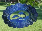 Two Playing Dolphins in Blue Sparkle Oval Metal Hanging (Made USA) Spinner