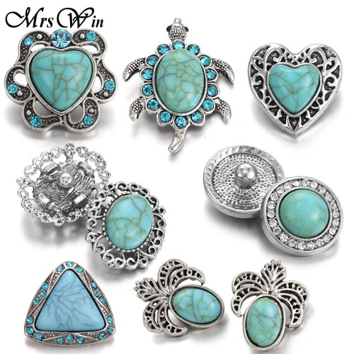 Hot Turquoise 18mm Charm Chunk Ginger Snap Button Fit 18mm Snap Jewelry Craft - Picture 8 of 12