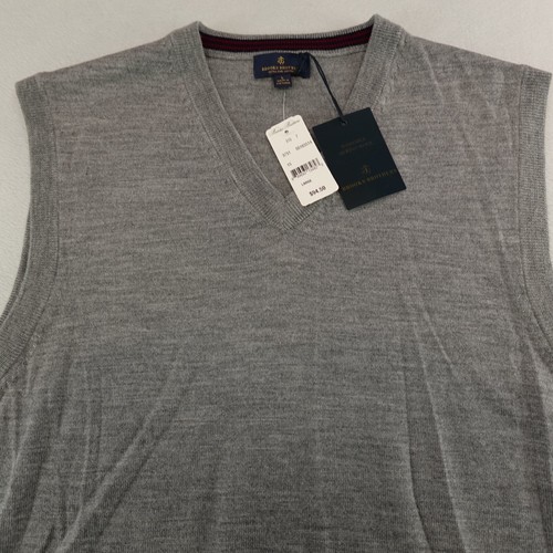 NWT Brooks Brothers Sweater Vest Mens Large Gray 100% Merino Wool (Pinhole Flaw) - Picture 2 of 11