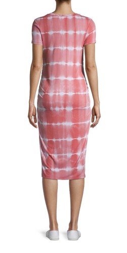 Maternity short sleeve Bodycon Daytime Dress coral pink ruching side fit Medium - Picture 3 of 6