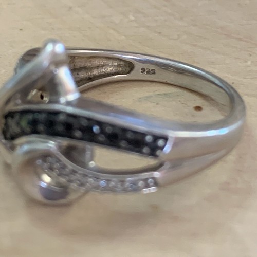 JWBR 1/8 CT TW Black and White Diamond Heart Ring 925 Sterling - Picture 7 of 9