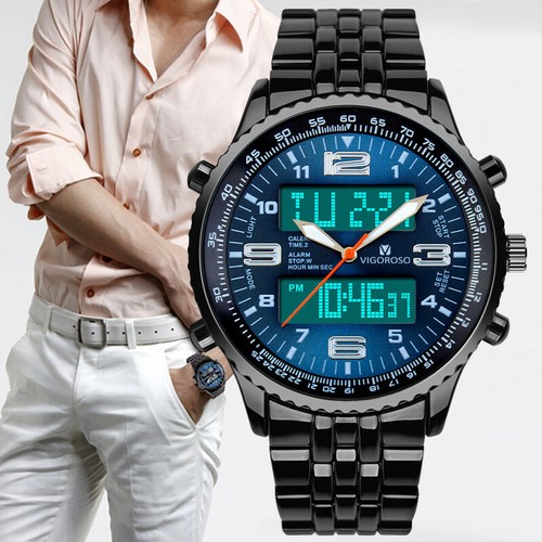 Men's Date Military Quartz Sport Digital Stainless Steel Analog Waterproof Watch - Picture 8 of 9