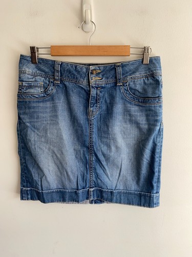 Esprit Cotton Denim Skirt Womens Size 29 Blue Straight Pencil Pockets Zip Button - Picture 1 of 15