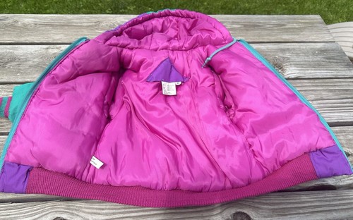 Vintage 80s Fisher Price Puffalumps Colorblock Hooded Winter Jacket Purple 3T - Picture 7 of 9
