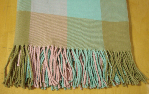 Faribo Woolen Mill Throw Blanket Pastel Fringe Edge Checkered Gingham Bed 68x50" - Picture 3 of 6