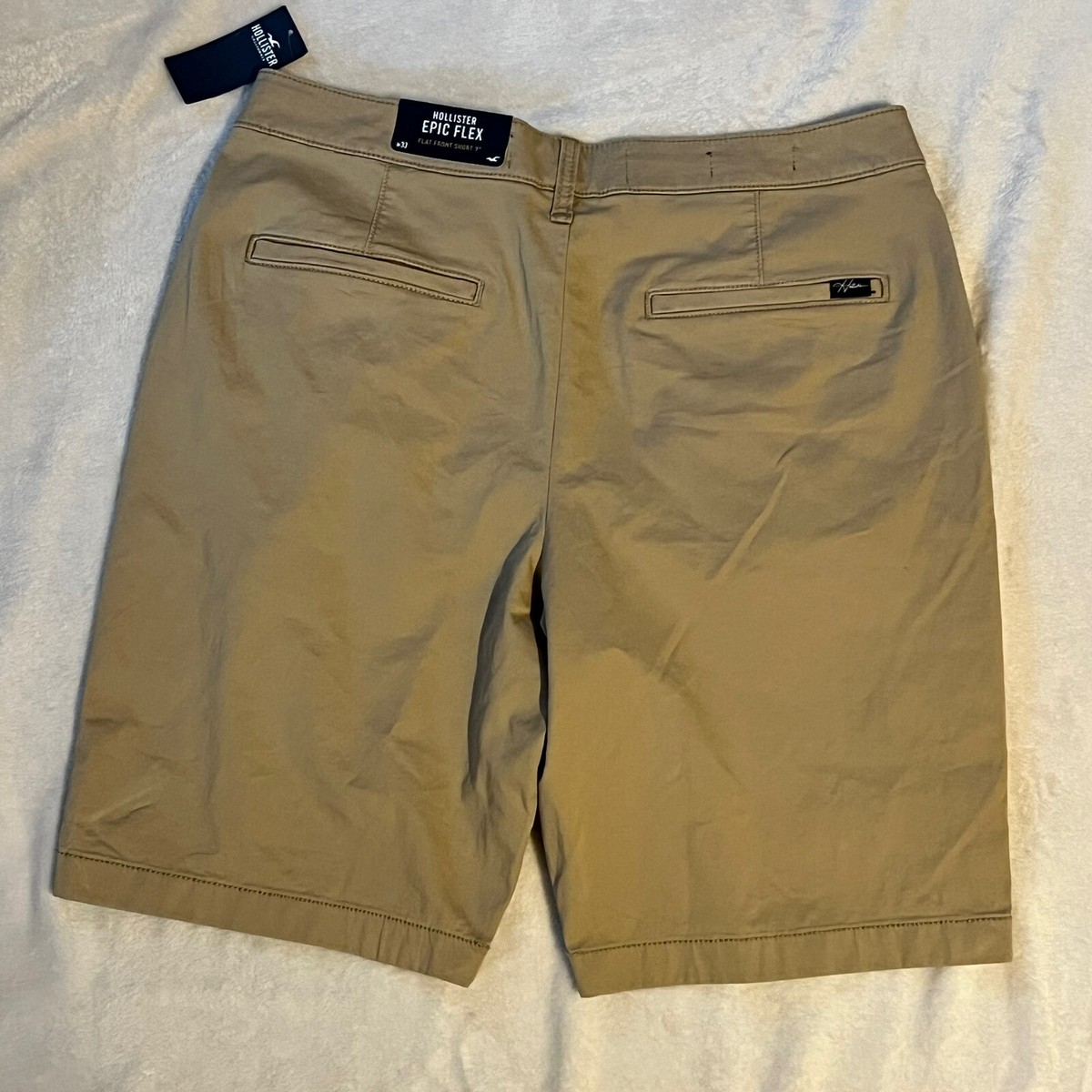 NWT HOLLISTER MEN Brown Epic Flex 9 Inseam Flat Front Shorts Size