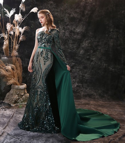 Evening Prom Dress Women Sequins Long Sleeve Fishtail Dress Bridal Wedding Gown - Picture 26 of 26