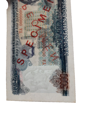 1987 Vietnam 5000 Nam Tram Dong "SPECIMEN" S/N- YA 0000000 Uncirculated H.T.F - Picture 5 of 6