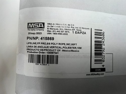 MSA 415869 50' Polyester Rope Vertical Lifeline with 36C Snap Hook - Bild 3 von 12