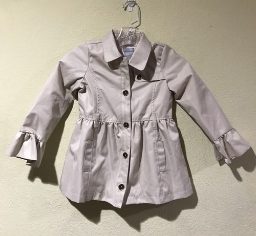 Tahari Girl S Trench Coat Tan Sz 5t Gold On Front Ruffle Sleeves Lined Tahari Girl S Trench Coat Tan Sz 5t, Tahari Baby Trench Coat