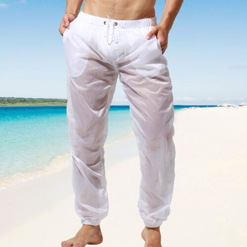 Męskie seksowne plażowe cienkie szybkoschnące półprzezroczyste spodnie letnie spodnie ochronne UV - Zdjęcie 1 z 10