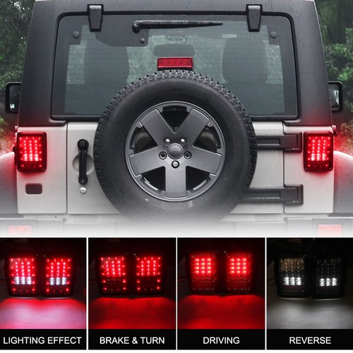 Pair For 2007-18 Jeep Wrangler JK LED Tail Light Rear Lights Brake Reverse Turn - Picture 2 of 12