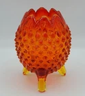 Amberina Glass Hobnail 3 Footed Egg Shaped Rose Bowl Vase