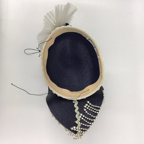 Vtg Deborah New York Hat Straw Navy White Faux Pearls Mesh Church READ - Picture 11 of 22