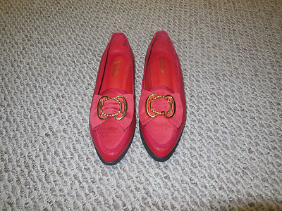 Clicks Shoes Red Flats With Gold Detail Size 7