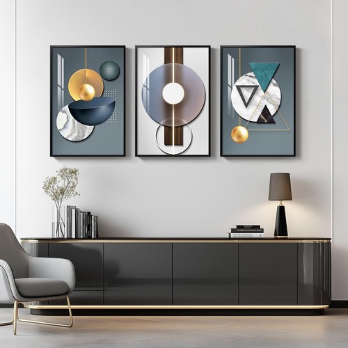 Framed Large Modern Luxury Wall Art for Living Room 3 Piece Abstract Blue Gre... - Picture 8 of 8