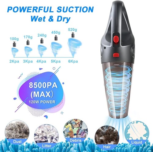 Portable 120W Cordless Handheld Car Vacuum Cleaner Wet Dry Duster Strong Suction - Picture 6 of 12