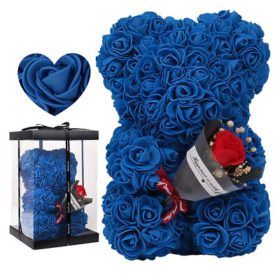 Rose Flower Bear 9.45in Artificial Forever Flower Rose With Clear Box