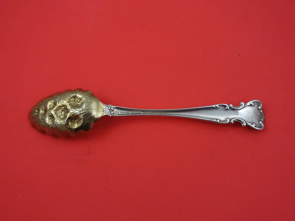 Ложка ягодная Flanders Old от Alvin Simons из чистого серебра GW с цветами 8 3/8 дюйма - Изображение 2 из 2